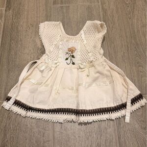 Ivory Crochet Baby Dress with Flower Embroidery